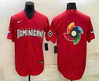 Men%27s Dominican Republic Baseball 2023 Red World Big Logo With Patch Classic Stitched Jerseys